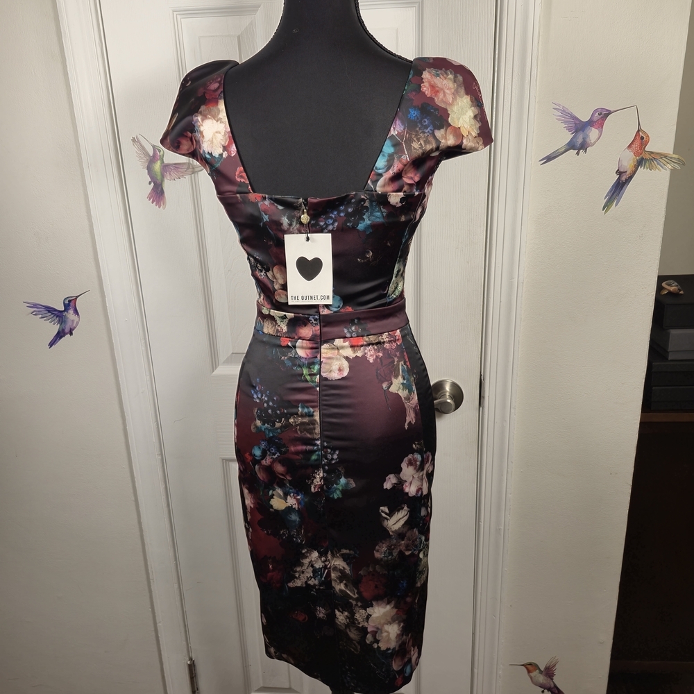 Just Cavalli Floral Satin Lace Cap Sleeve Sheath Dress IT 38 US XS - Picture 4 of 8